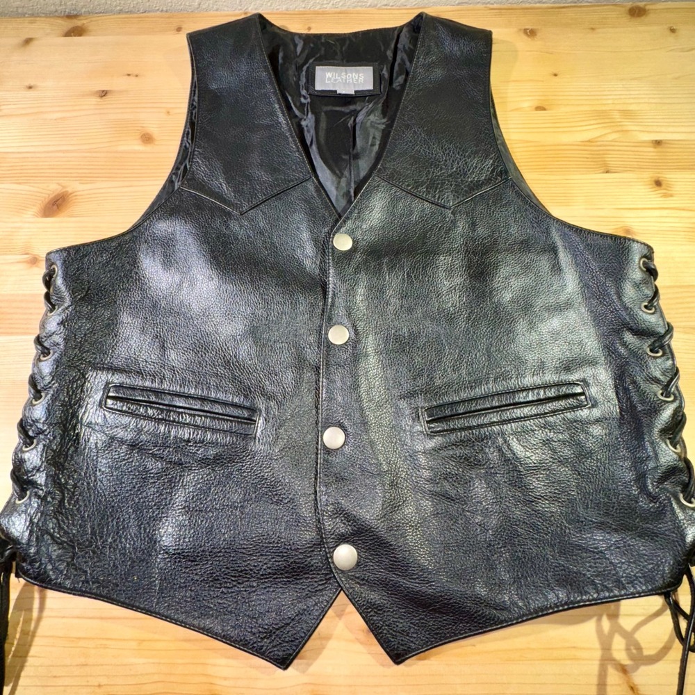 Wilsons Leather Vest Biker Harley Motorcycle Laced Embossed Eagle Size L